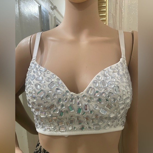 Say what ny White Rhinestone Embellished Bralette - Picture 1 of 9